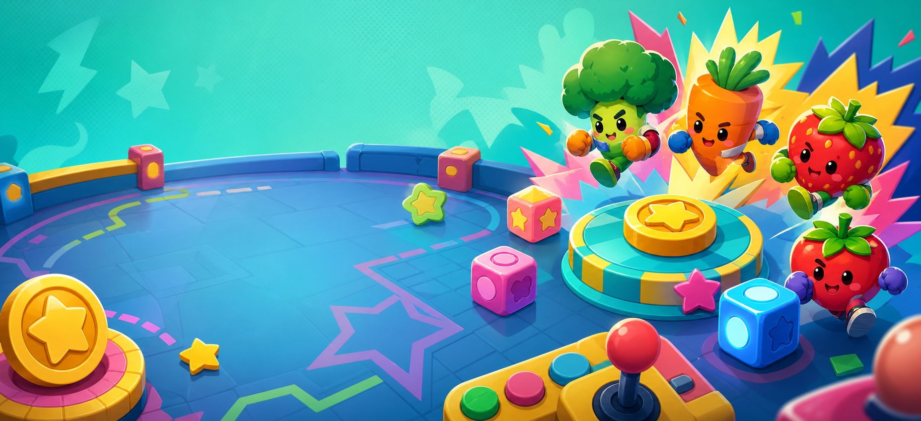 Colorful original game arena with star tokens.